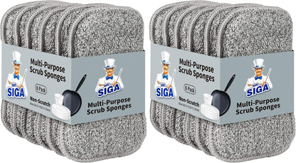 Dual-Sided Scrub Sponges, Reusable Dishwashing Sponges, 6 Pack