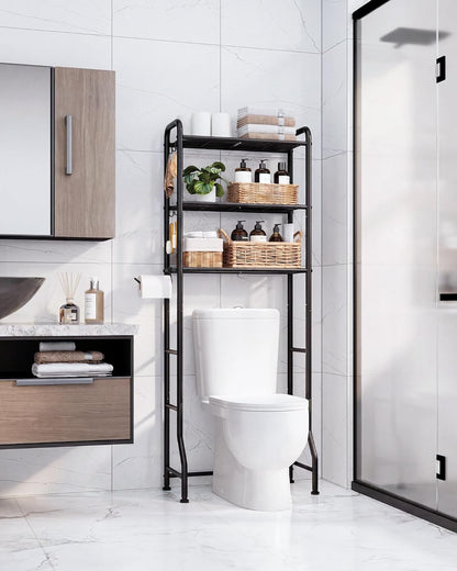 Over Toilet Storage Rack, 63.2" H Space-Saving, Holder & Hooks | Bathroom, Laundry Room, Small Spaces, Families, Durable Metal, Black, 3 Tier