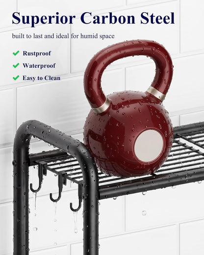 Over Toilet Storage Rack, 63.2" H Space-Saving, Holder & Hooks | Bathroom, Laundry Room, Small Spaces, Families, Durable Metal, Black, 3 Tier