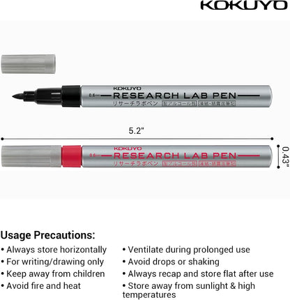 KOKUYO Alcohol Resistant Laboratory Markers, 5 Black Permanent Freezer Lab Pens with 0.6mm Fine Point Tip, Designed for Industrial, Lab and Hospital Use, Japan Import