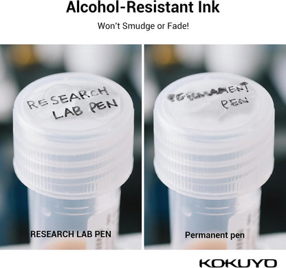 KOKUYO Alcohol Resistant Laboratory Markers, 5 Black Permanent Freezer Lab Pens with 0.6mm Fine Point Tip, Designed for Industrial, Lab and Hospital Use, Japan Import