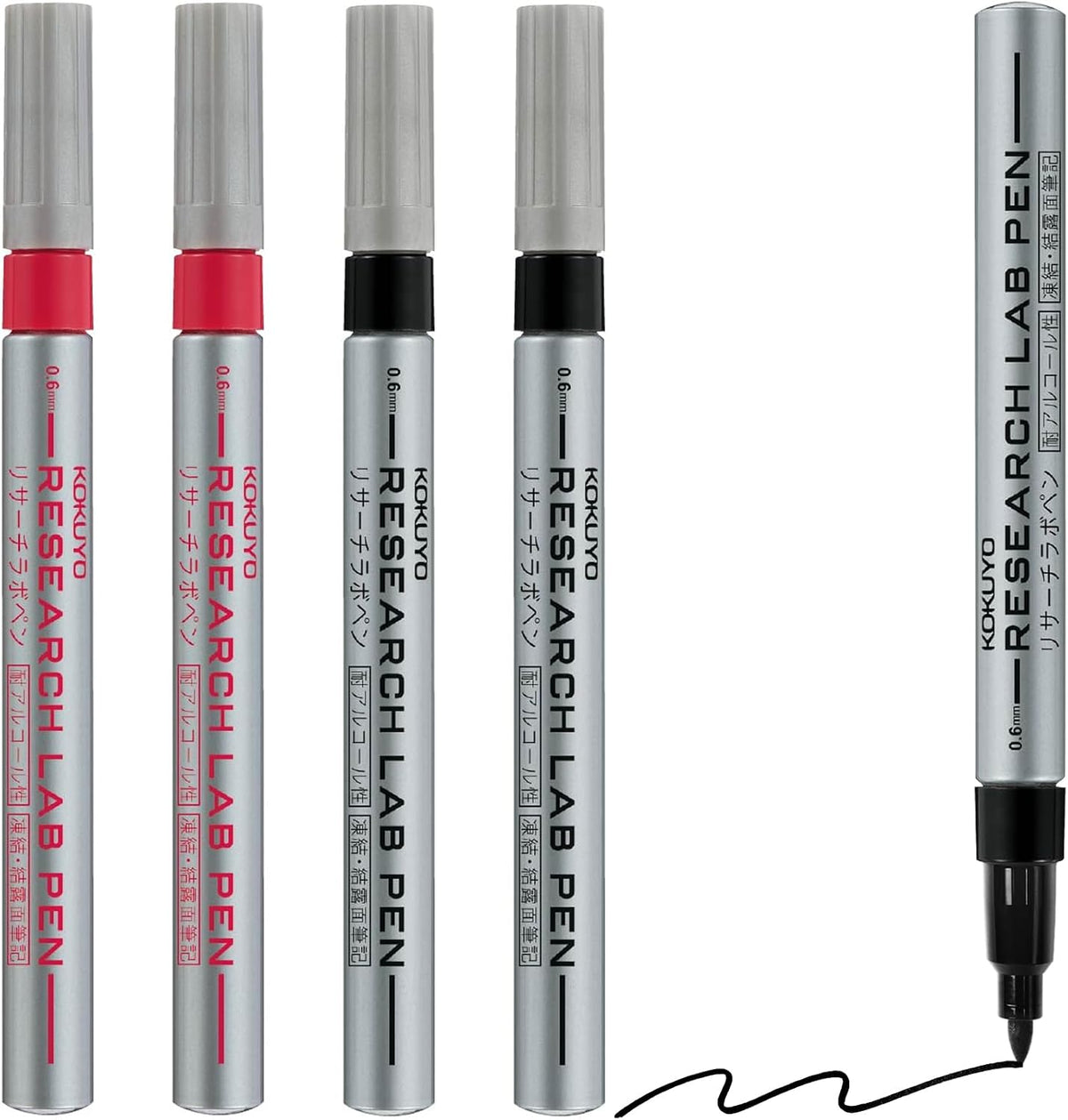 KOKUYO Alcohol Resistant Laboratory Markers, 5 Black Permanent Freezer Lab Pens with 0.6mm Fine Point Tip, Designed for Industrial, Lab and Hospital Use, Japan Import