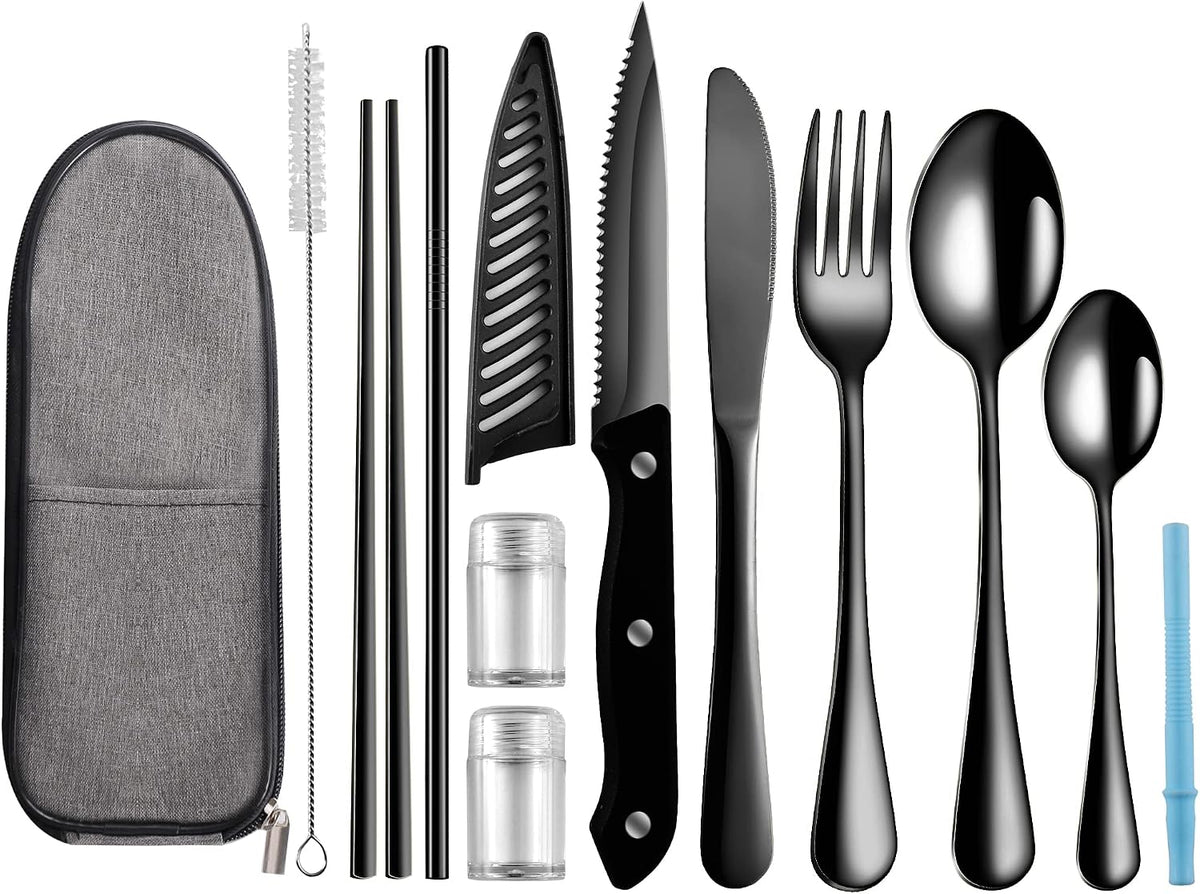 Travel Utensils with Case,Reusable Utensils,Portable Travel Camping Cutlery Set,Stainless Steel Flatware Set,Lunch Boxes Workplace Camping School Picnic (Sivler)