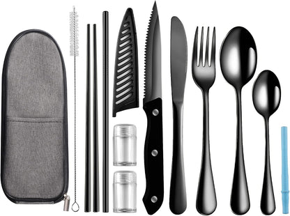 Travel Utensils with Case,Reusable Utensils,Portable Travel Camping Cutlery Set,Stainless Steel Flatware Set,Lunch Boxes Workplace Camping School Picnic (Sivler)