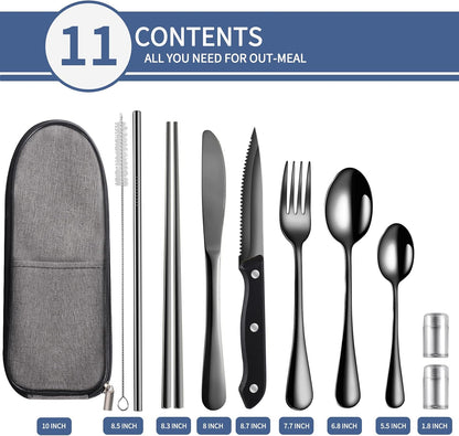Travel Utensils with Case,Reusable Utensils,Portable Travel Camping Cutlery Set,Stainless Steel Flatware Set,Lunch Boxes Workplace Camping School Picnic (Sivler)