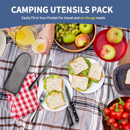Travel Utensils with Case,Reusable Utensils,Portable Travel Camping Cutlery Set,Stainless Steel Flatware Set,Lunch Boxes Workplace Camping School Picnic (Sivler)
