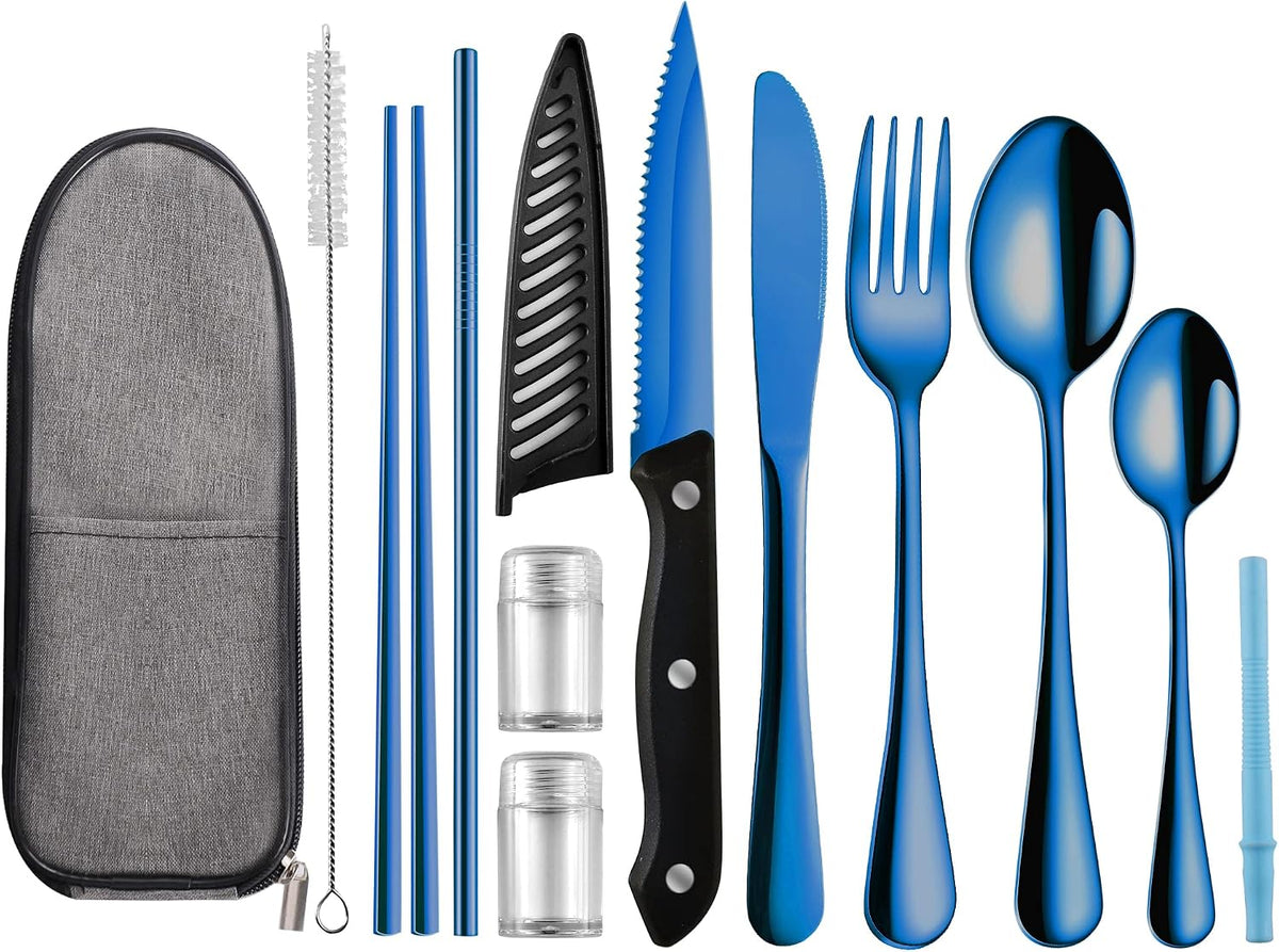 Travel Utensils with Case,Reusable Utensils,Portable Travel Camping Cutlery Set,Stainless Steel Flatware Set,Lunch Boxes Workplace Camping School Picnic (Sivler)