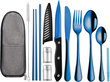 Travel Utensils with Case,Reusable Utensils,Portable Travel Camping Cutlery Set,Stainless Steel Flatware Set,Lunch Boxes Workplace Camping School Picnic (Sivler)