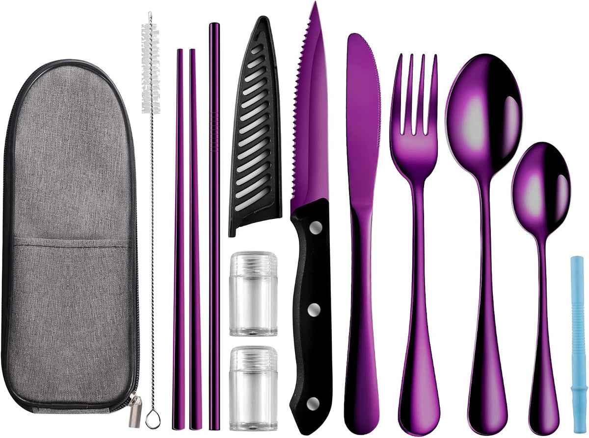 Travel Utensils with Case,Reusable Utensils,Portable Travel Camping Cutlery Set,Stainless Steel Flatware Set,Lunch Boxes Workplace Camping School Picnic (Sivler)