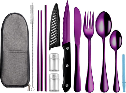 Travel Utensils with Case,Reusable Utensils,Portable Travel Camping Cutlery Set,Stainless Steel Flatware Set,Lunch Boxes Workplace Camping School Picnic (Sivler)