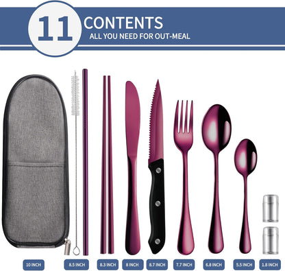 Travel Utensils with Case,Reusable Utensils,Portable Travel Camping Cutlery Set,Stainless Steel Flatware Set,Lunch Boxes Workplace Camping School Picnic (Sivler)