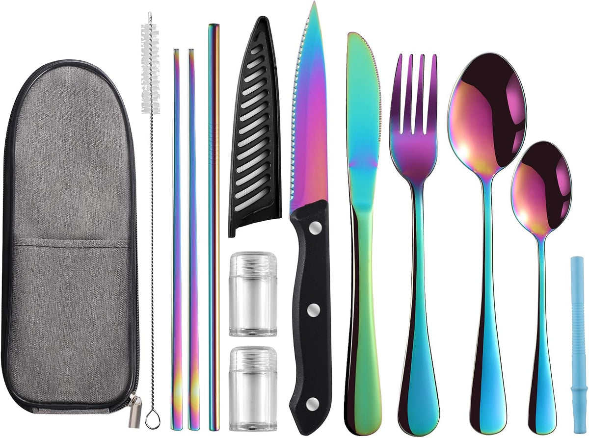 Travel Utensils with Case,Reusable Utensils,Portable Travel Camping Cutlery Set,Stainless Steel Flatware Set,Lunch Boxes Workplace Camping School Picnic (Sivler)