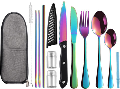 Travel Utensils with Case,Reusable Utensils,Portable Travel Camping Cutlery Set,Stainless Steel Flatware Set,Lunch Boxes Workplace Camping School Picnic (Sivler)