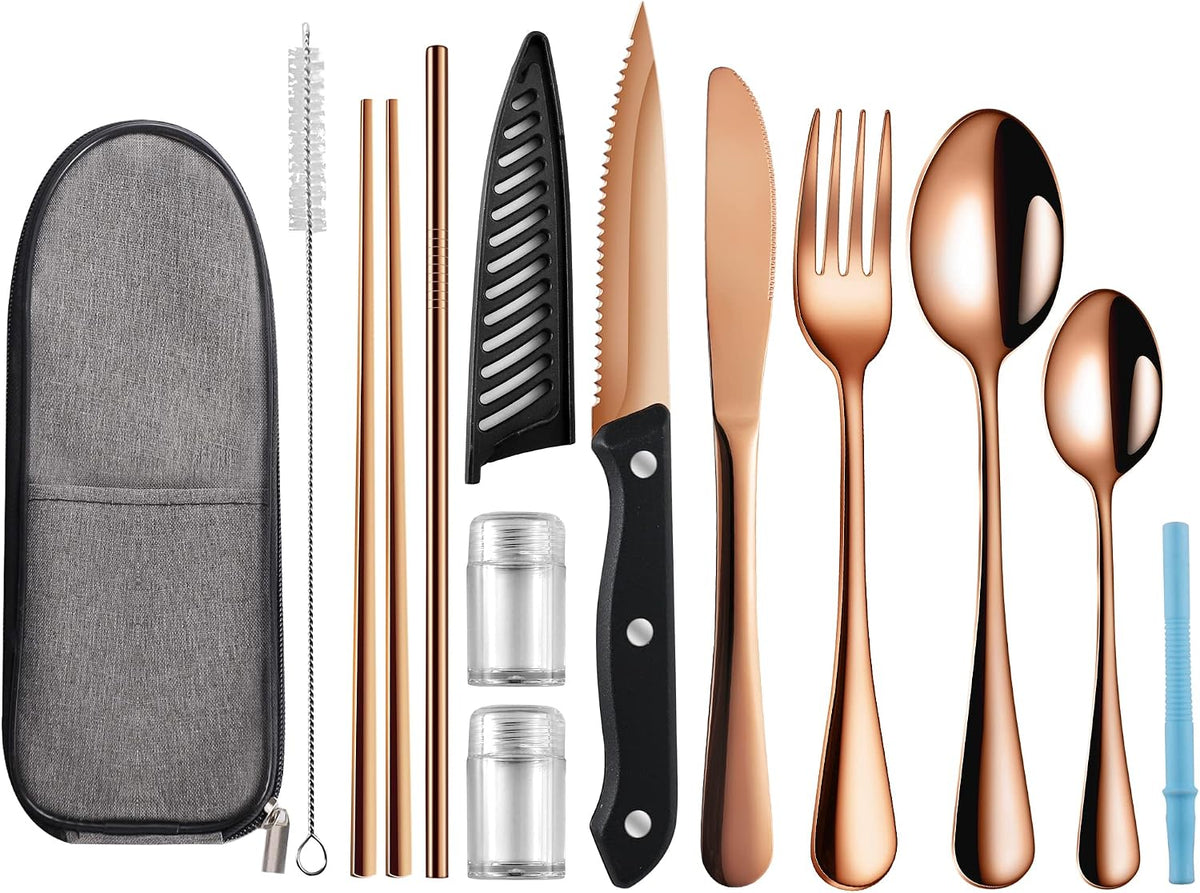 Travel Utensils with Case,Reusable Utensils,Portable Travel Camping Cutlery Set,Stainless Steel Flatware Set,Lunch Boxes Workplace Camping School Picnic (Sivler)
