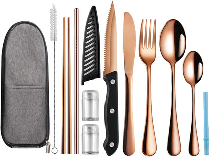 Travel Utensils with Case,Reusable Utensils,Portable Travel Camping Cutlery Set,Stainless Steel Flatware Set,Lunch Boxes Workplace Camping School Picnic (Sivler)
