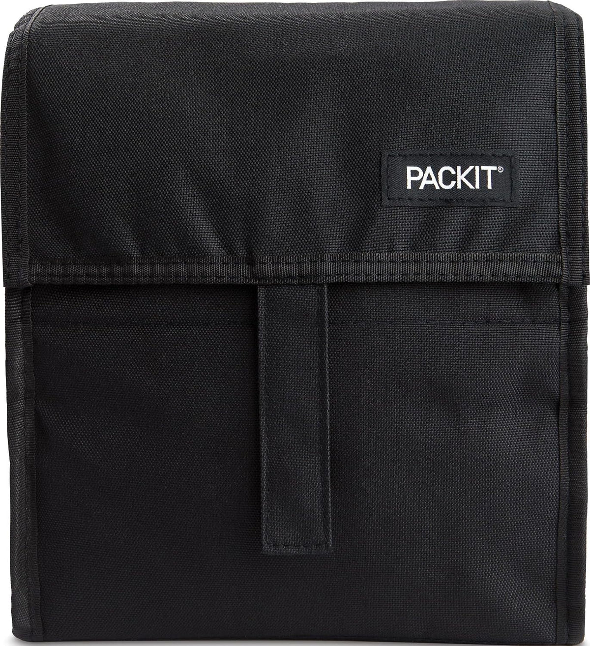 Freezable Lunch Bag, Black, Built with EcoFreeze Technology, Foldable, Reusable, Zip and Fold Closure with Buckle Handle, Perfect for School and Office Lunches