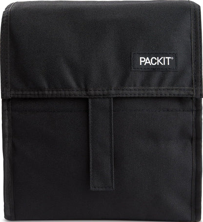 Freezable Lunch Bag, Black, Built with EcoFreeze Technology, Foldable, Reusable, Zip and Fold Closure with Buckle Handle, Perfect for School and Office Lunches