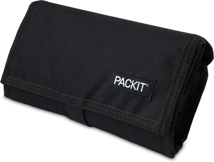 Freezable Lunch Bag, Black, Built with EcoFreeze Technology, Foldable, Reusable, Zip and Fold Closure with Buckle Handle, Perfect for School and Office Lunches