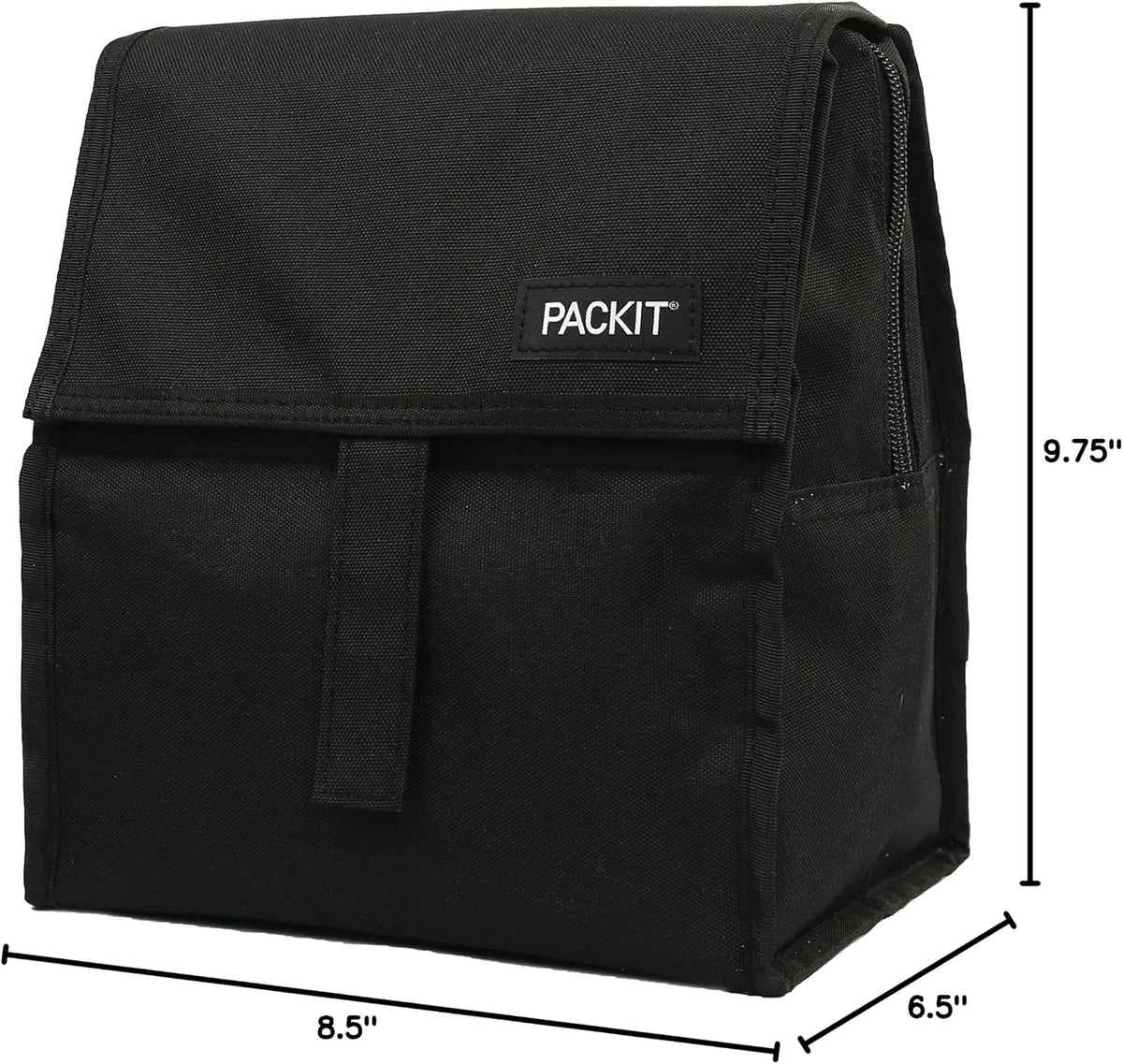 Freezable Lunch Bag, Black, Built with EcoFreeze Technology, Foldable, Reusable, Zip and Fold Closure with Buckle Handle, Perfect for School and Office Lunches