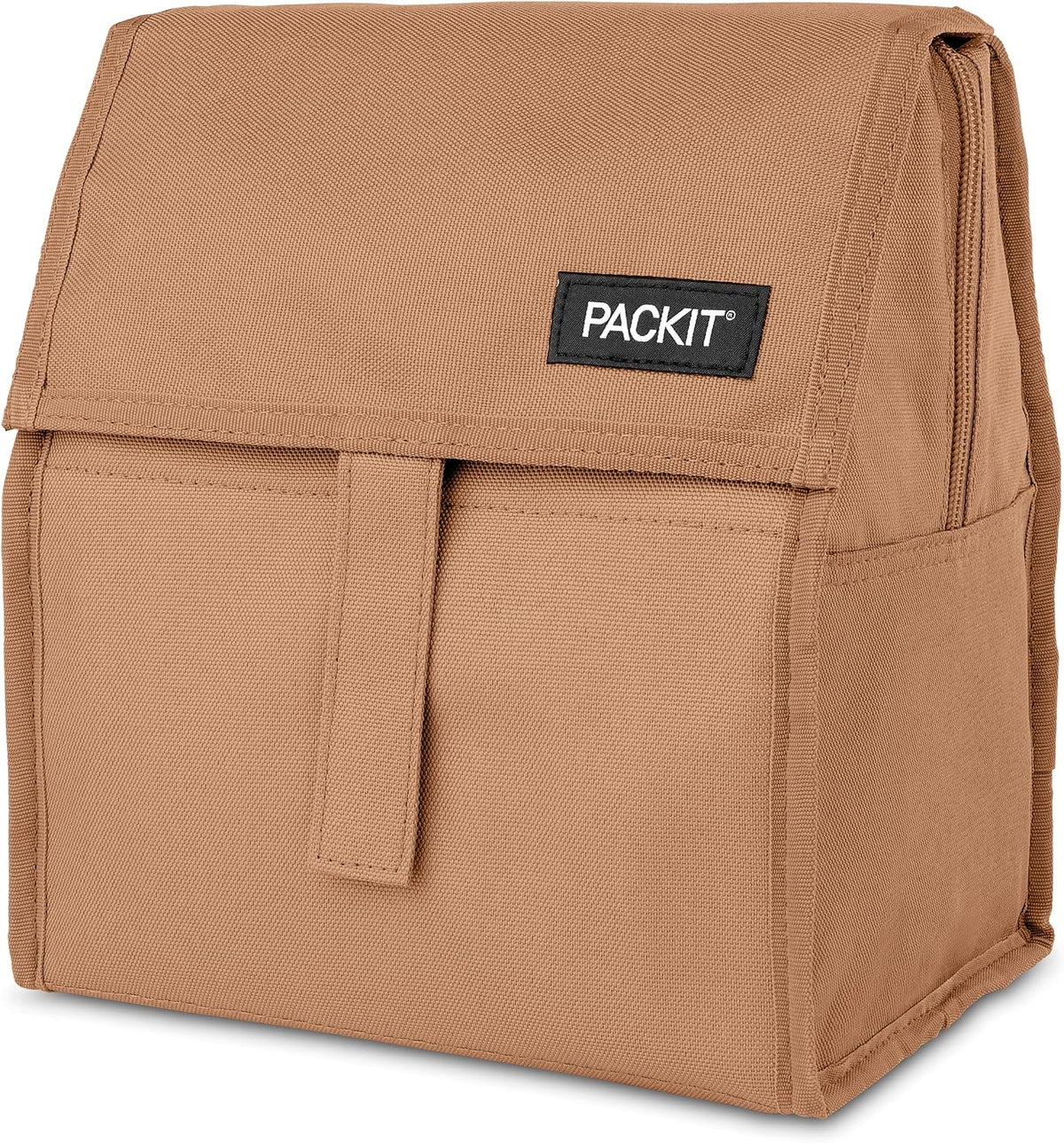 Freezable Lunch Bag, Black, Built with EcoFreeze Technology, Foldable, Reusable, Zip and Fold Closure with Buckle Handle, Perfect for School and Office Lunches