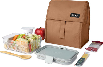 Freezable Lunch Bag, Black, Built with EcoFreeze Technology, Foldable, Reusable, Zip and Fold Closure with Buckle Handle, Perfect for School and Office Lunches
