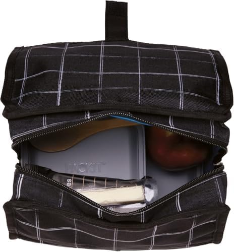 Freezable Lunch Bag, Black, Built with EcoFreeze Technology, Foldable, Reusable, Zip and Fold Closure with Buckle Handle, Perfect for School and Office Lunches