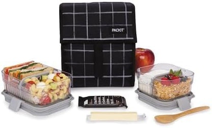 Freezable Lunch Bag, Black, Built with EcoFreeze Technology, Foldable, Reusable, Zip and Fold Closure with Buckle Handle, Perfect for School and Office Lunches