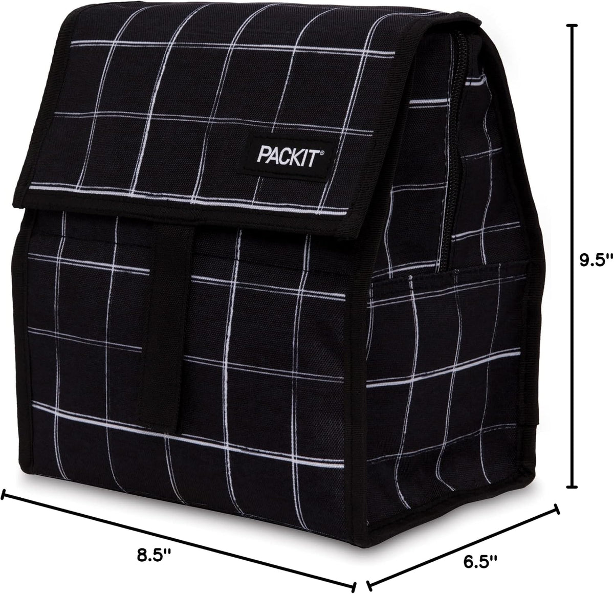 Freezable Lunch Bag, Black, Built with EcoFreeze Technology, Foldable, Reusable, Zip and Fold Closure with Buckle Handle, Perfect for School and Office Lunches