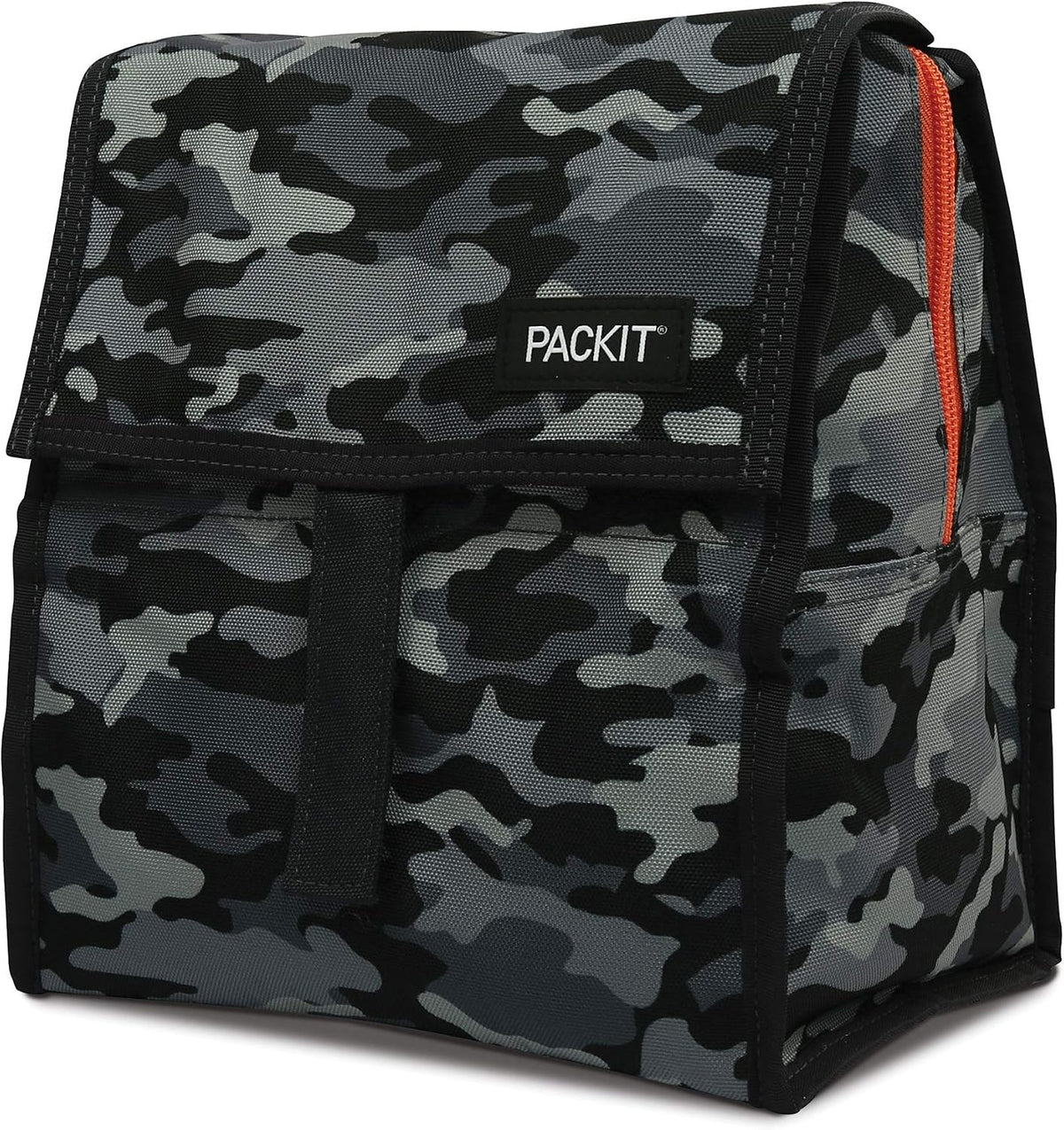 Freezable Lunch Bag, Black, Built with EcoFreeze Technology, Foldable, Reusable, Zip and Fold Closure with Buckle Handle, Perfect for School and Office Lunches