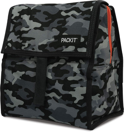Freezable Lunch Bag, Black, Built with EcoFreeze Technology, Foldable, Reusable, Zip and Fold Closure with Buckle Handle, Perfect for School and Office Lunches