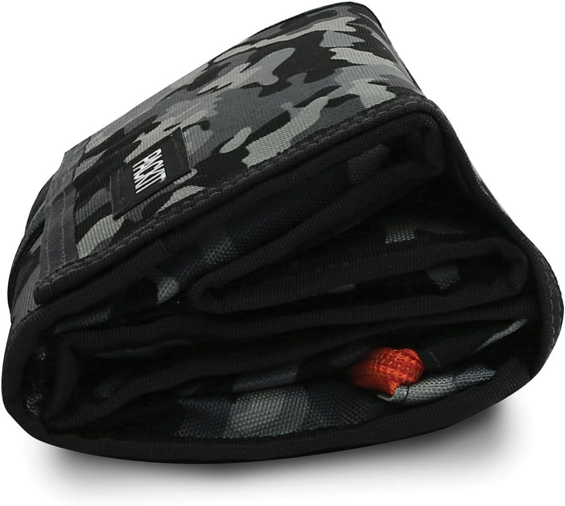 Freezable Lunch Bag, Black, Built with EcoFreeze Technology, Foldable, Reusable, Zip and Fold Closure with Buckle Handle, Perfect for School and Office Lunches