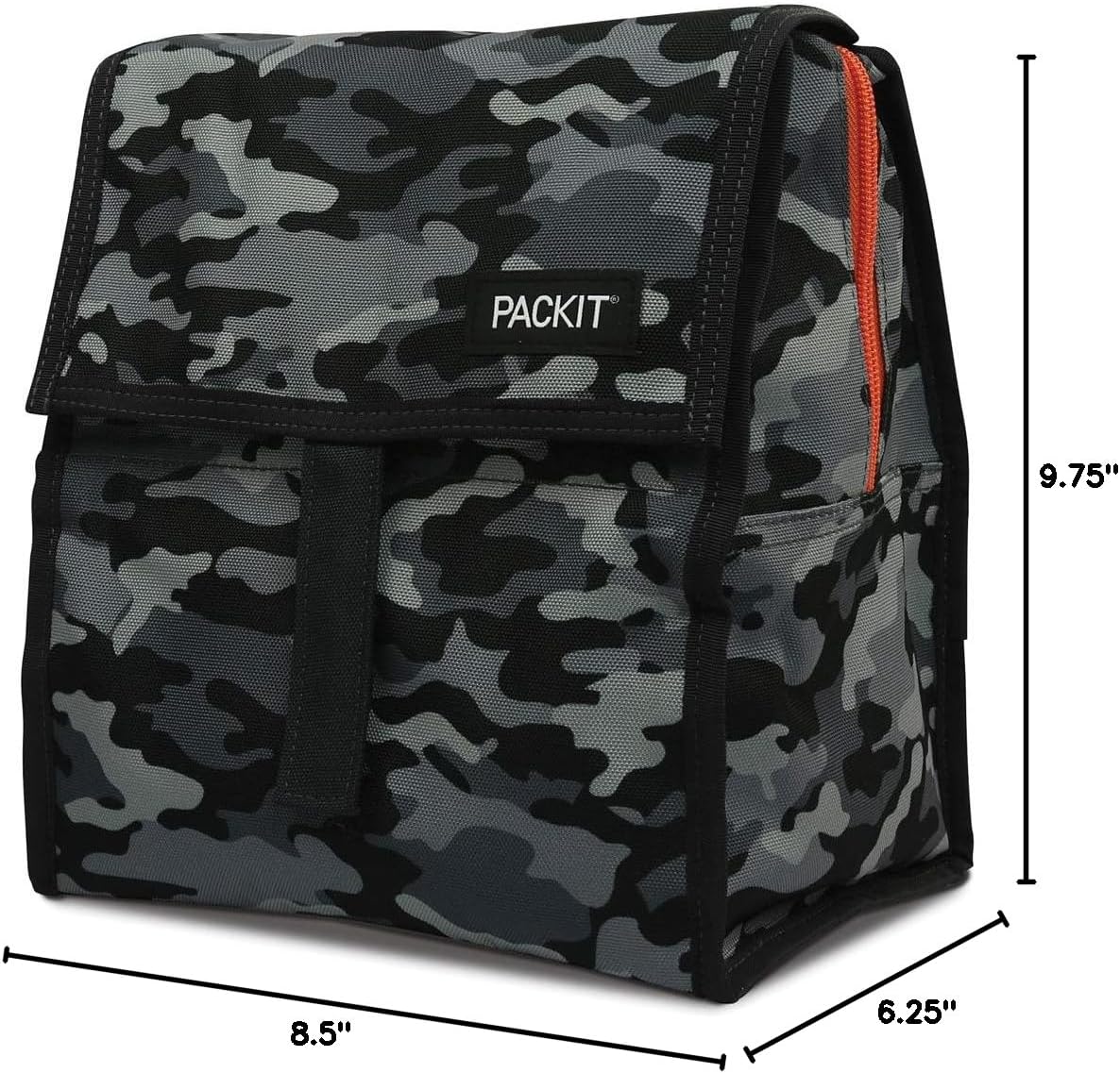 Freezable Lunch Bag, Black, Built with EcoFreeze Technology, Foldable, Reusable, Zip and Fold Closure with Buckle Handle, Perfect for School and Office Lunches