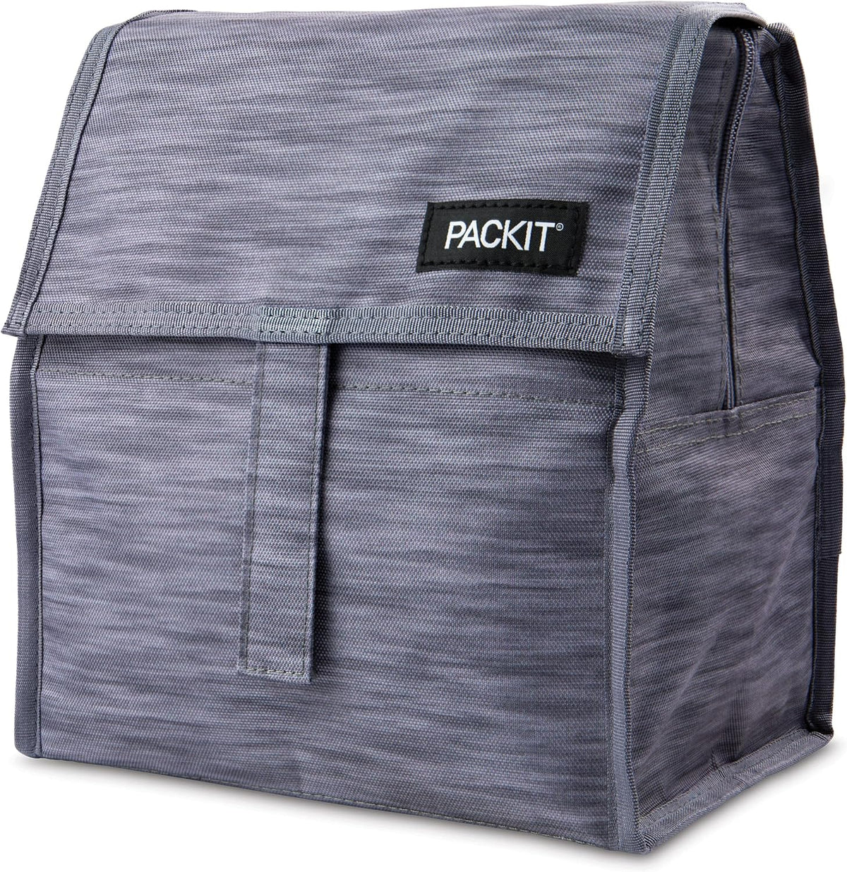 Freezable Lunch Bag, Black, Built with EcoFreeze Technology, Foldable, Reusable, Zip and Fold Closure with Buckle Handle, Perfect for School and Office Lunches