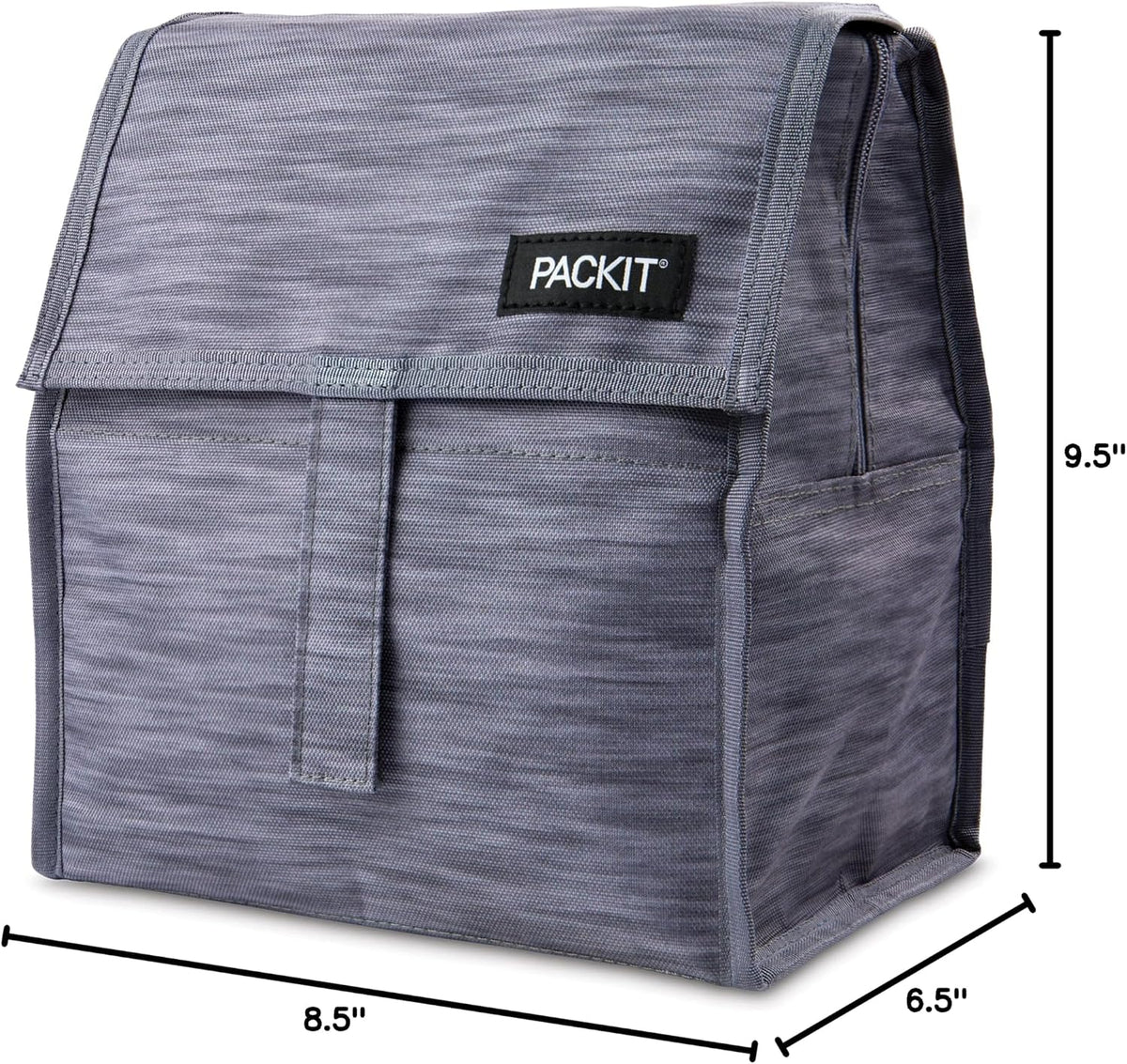 Freezable Lunch Bag, Black, Built with EcoFreeze Technology, Foldable, Reusable, Zip and Fold Closure with Buckle Handle, Perfect for School and Office Lunches
