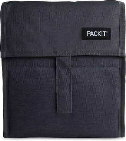 Freezable Lunch Bag, Black, Built with EcoFreeze Technology, Foldable, Reusable, Zip and Fold Closure with Buckle Handle, Perfect for School and Office Lunches