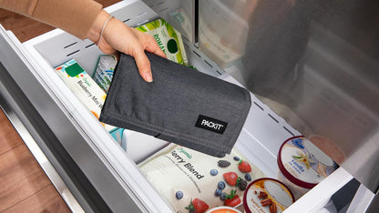Freezable Lunch Bag, Black, Built with EcoFreeze Technology, Foldable, Reusable, Zip and Fold Closure with Buckle Handle, Perfect for School and Office Lunches