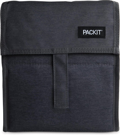 Freezable Lunch Bag, Black, Built with EcoFreeze Technology, Foldable, Reusable, Zip and Fold Closure with Buckle Handle, Perfect for School and Office Lunches