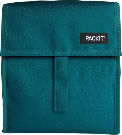 Freezable Lunch Bag, Black, Built with EcoFreeze Technology, Foldable, Reusable, Zip and Fold Closure with Buckle Handle, Perfect for School and Office Lunches