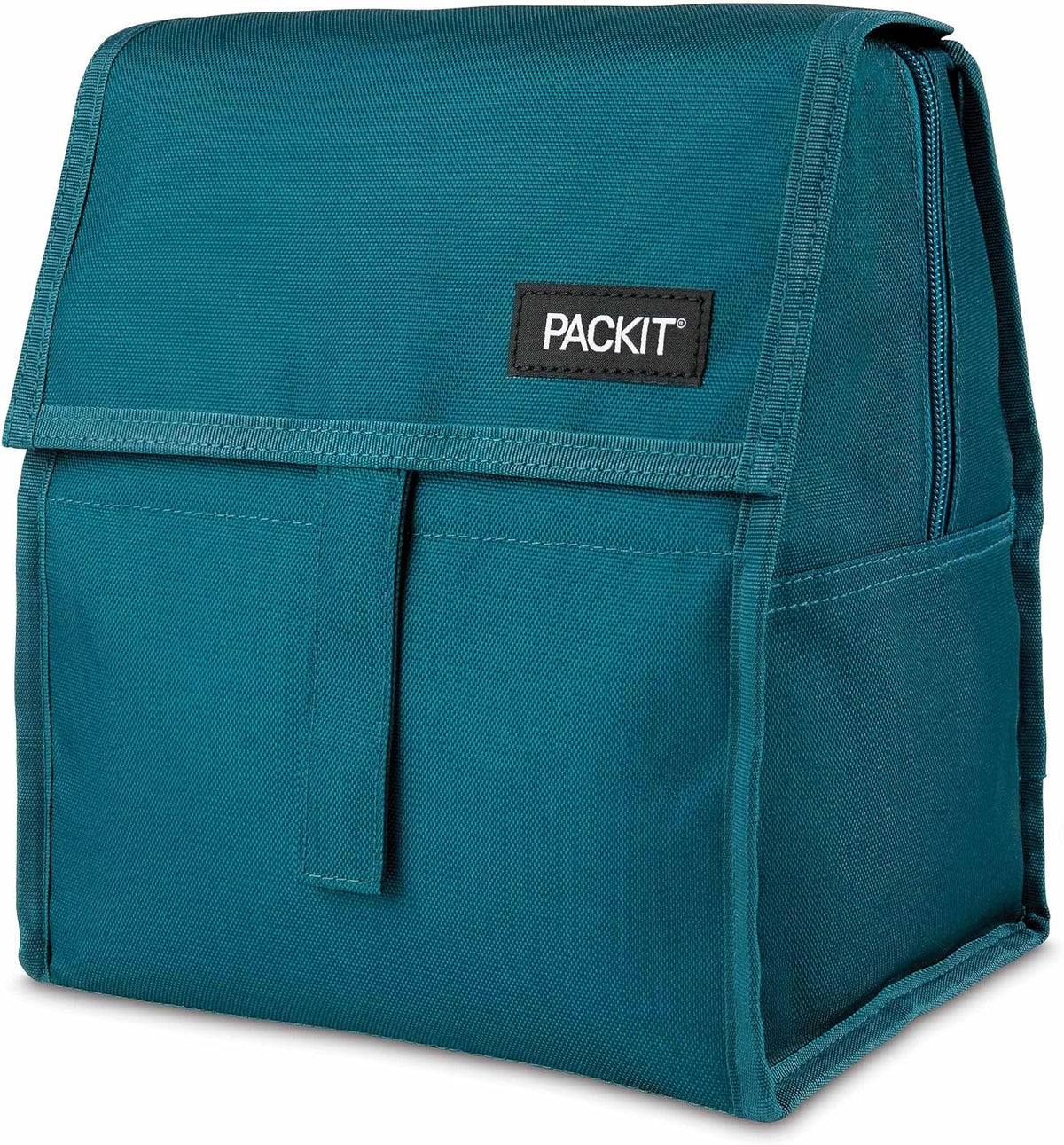 Freezable Lunch Bag, Black, Built with EcoFreeze Technology, Foldable, Reusable, Zip and Fold Closure with Buckle Handle, Perfect for School and Office Lunches