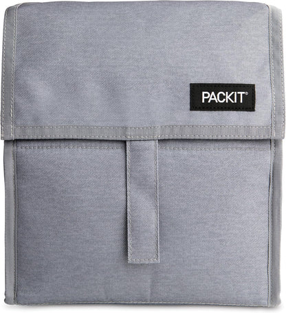 Freezable Lunch Bag, Black, Built with EcoFreeze Technology, Foldable, Reusable, Zip and Fold Closure with Buckle Handle, Perfect for School and Office Lunches