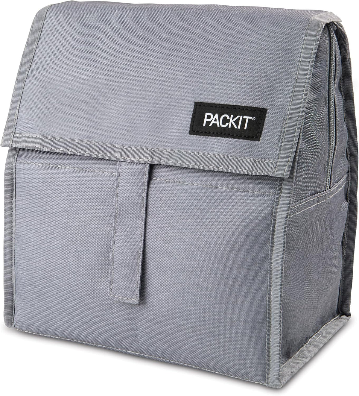 Freezable Lunch Bag, Black, Built with EcoFreeze Technology, Foldable, Reusable, Zip and Fold Closure with Buckle Handle, Perfect for School and Office Lunches