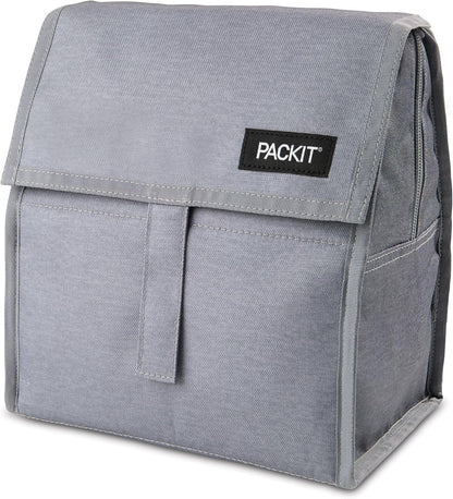 Freezable Lunch Bag, Black, Built with EcoFreeze Technology, Foldable, Reusable, Zip and Fold Closure with Buckle Handle, Perfect for School and Office Lunches