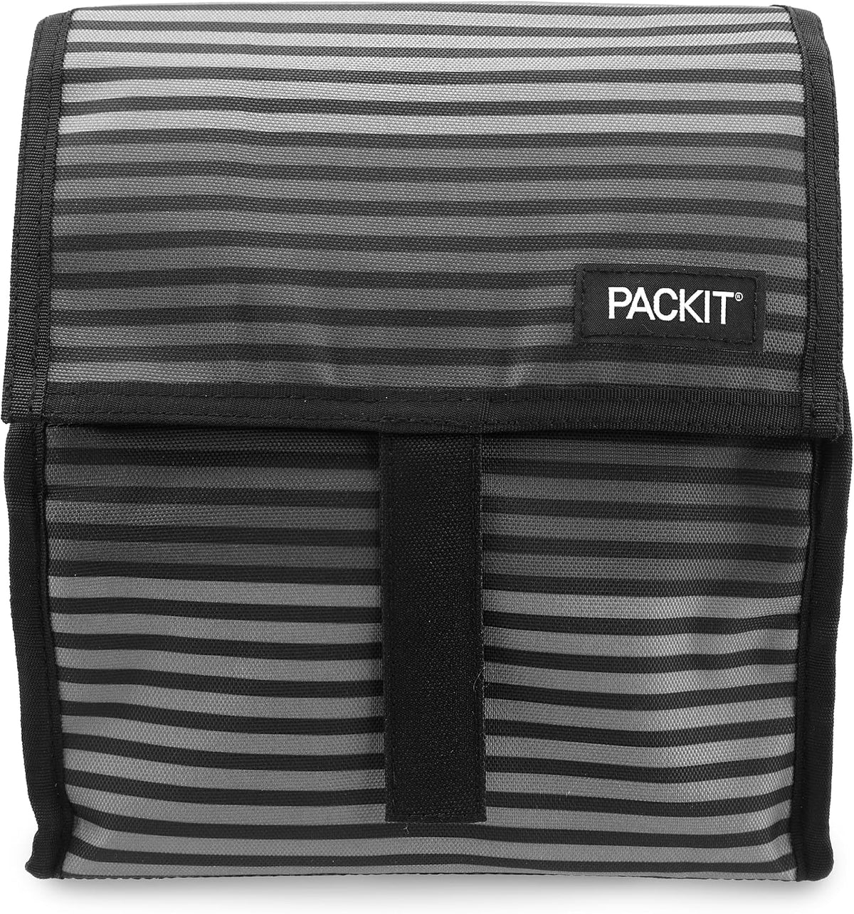 Freezable Lunch Bag, Black, Built with EcoFreeze Technology, Foldable, Reusable, Zip and Fold Closure with Buckle Handle, Perfect for School and Office Lunches