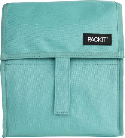 Freezable Lunch Bag, Black, Built with EcoFreeze Technology, Foldable, Reusable, Zip and Fold Closure with Buckle Handle, Perfect for School and Office Lunches