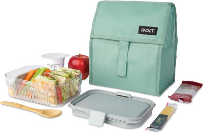 Freezable Lunch Bag, Black, Built with EcoFreeze Technology, Foldable, Reusable, Zip and Fold Closure with Buckle Handle, Perfect for School and Office Lunches