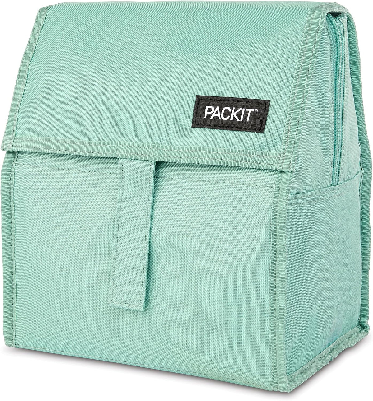 Freezable Lunch Bag, Black, Built with EcoFreeze Technology, Foldable, Reusable, Zip and Fold Closure with Buckle Handle, Perfect for School and Office Lunches