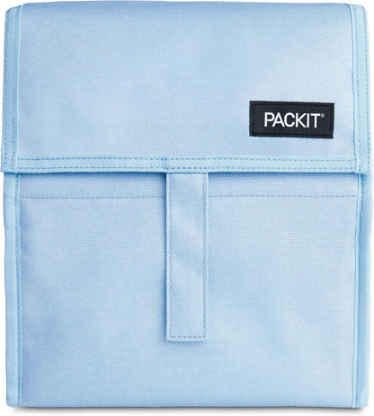 Freezable Lunch Bag, Black, Built with EcoFreeze Technology, Foldable, Reusable, Zip and Fold Closure with Buckle Handle, Perfect for School and Office Lunches