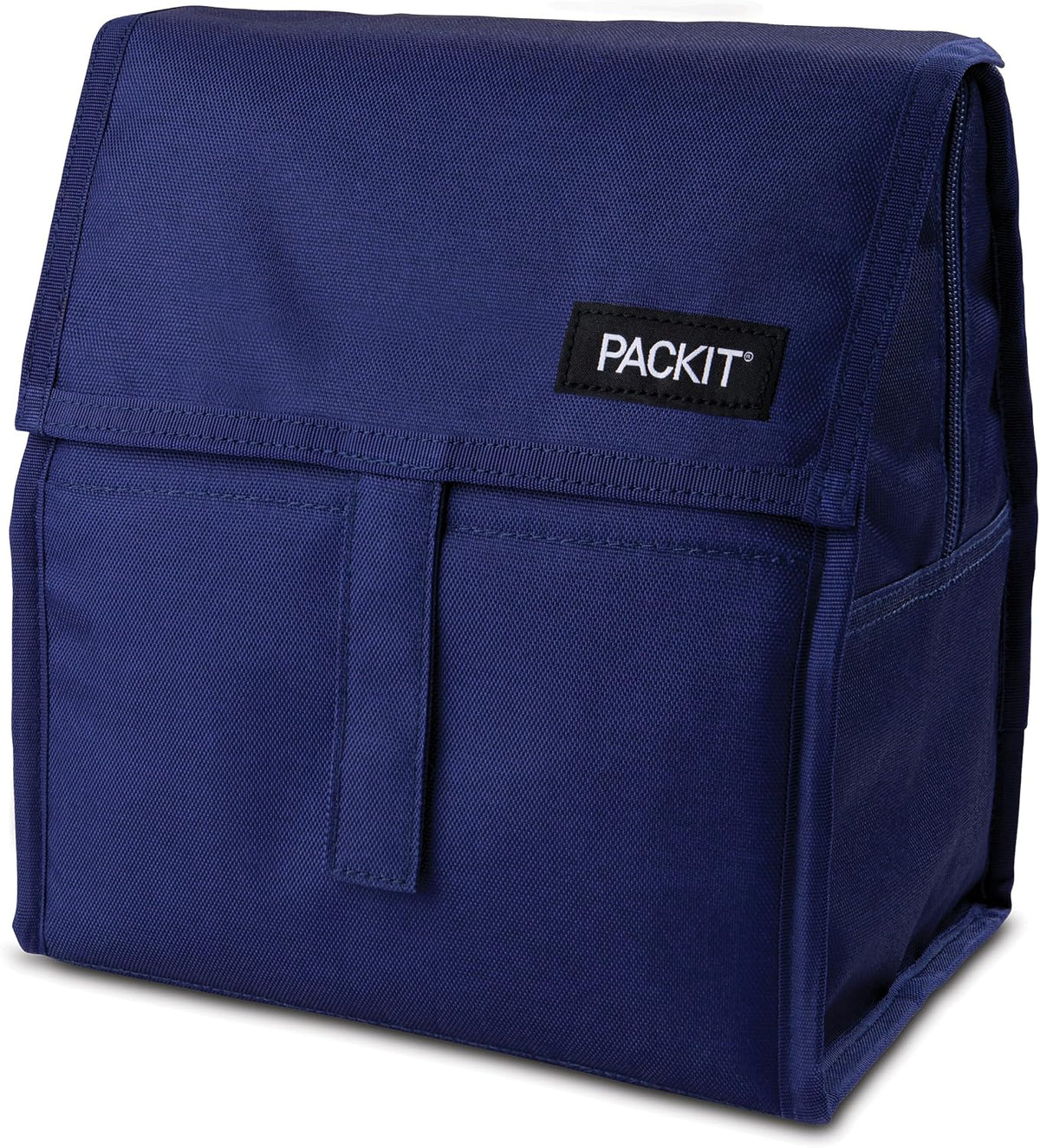 Freezable Lunch Bag, Black, Built with EcoFreeze Technology, Foldable, Reusable, Zip and Fold Closure with Buckle Handle, Perfect for School and Office Lunches