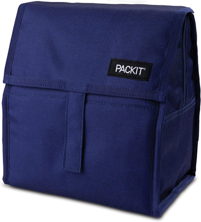 Freezable Lunch Bag, Black, Built with EcoFreeze Technology, Foldable, Reusable, Zip and Fold Closure with Buckle Handle, Perfect for School and Office Lunches