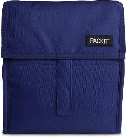 Freezable Lunch Bag, Black, Built with EcoFreeze Technology, Foldable, Reusable, Zip and Fold Closure with Buckle Handle, Perfect for School and Office Lunches